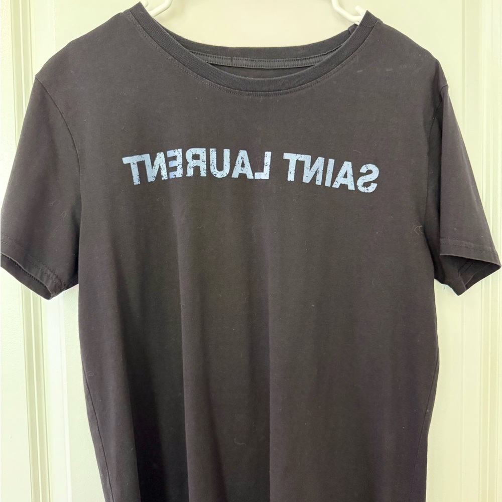 Saint Laurent Charcoal Tee with Blue Logo - Picture 2 of 2